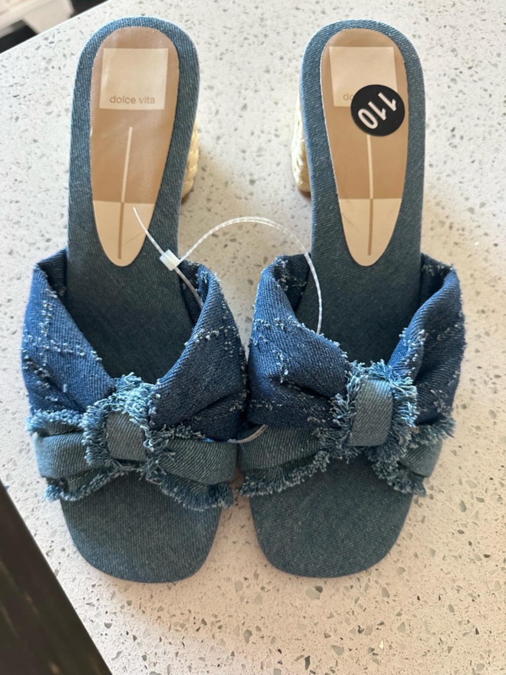 Dolce Vita Frayed Denim Bow Slide Mules - Blue